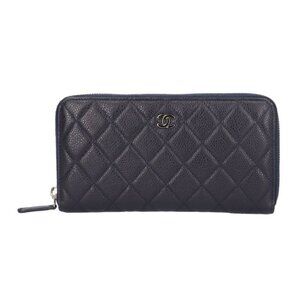 Chanel Quilted Wallet Caviar Leather Navy Matelasse
